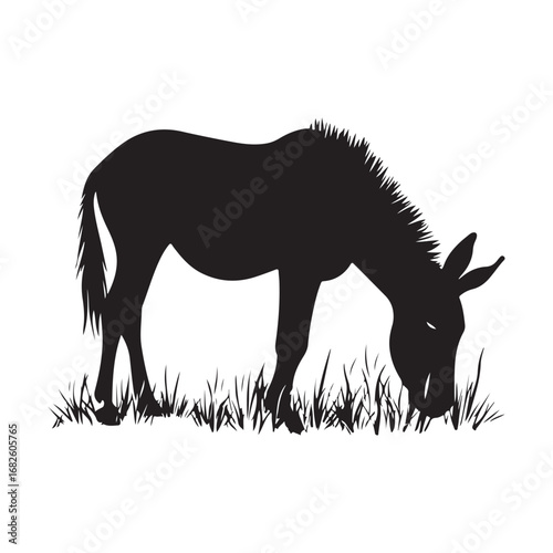 mule eat grass silhouette