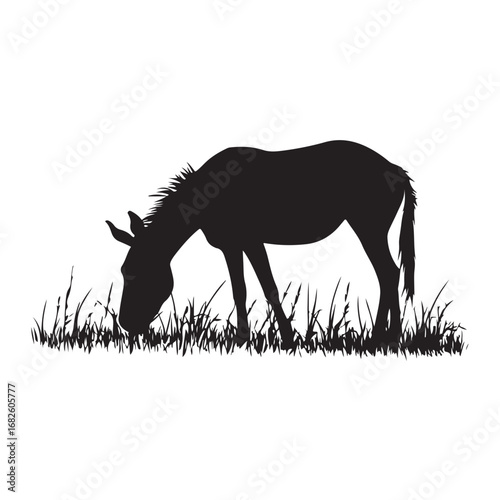 mule eat grass silhouette