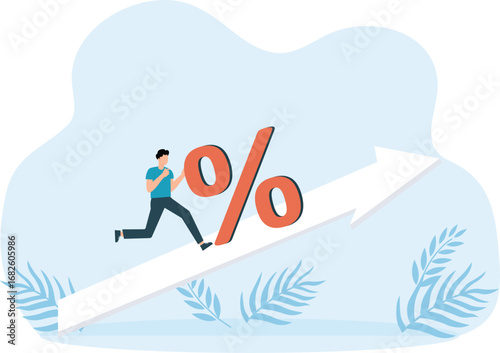 Businessman pushes up the sign of the process, The meaning of growth and profit concept

