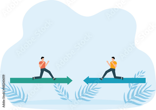 The businessman runs along the arrow in the direction of profit growth concept
