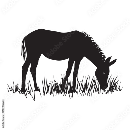 mule eat grass silhouette
