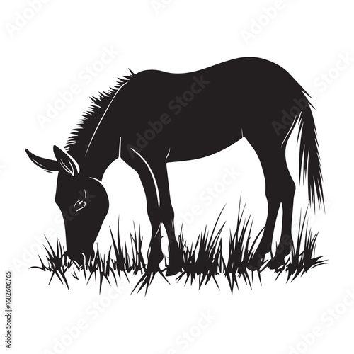 mule eat grass silhouette