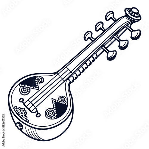 Vector Graphic of a Detailed Stringed Instrument