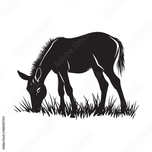 mule eat grass silhouette