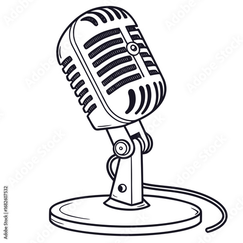 Vintage Microphone Illustration for Podcast and Streaming
