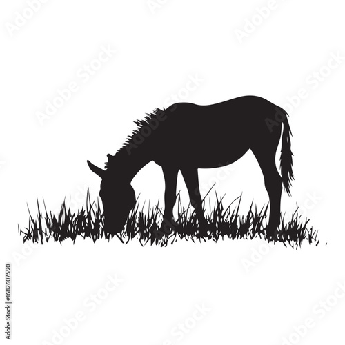 mule eat grass silhouette