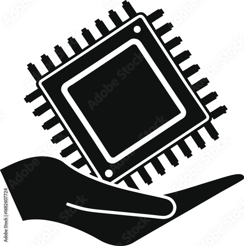 human, hand, presenting, a, computer, microchip, symbolizing, technological, innovation, and, the, future, of, computing, vector