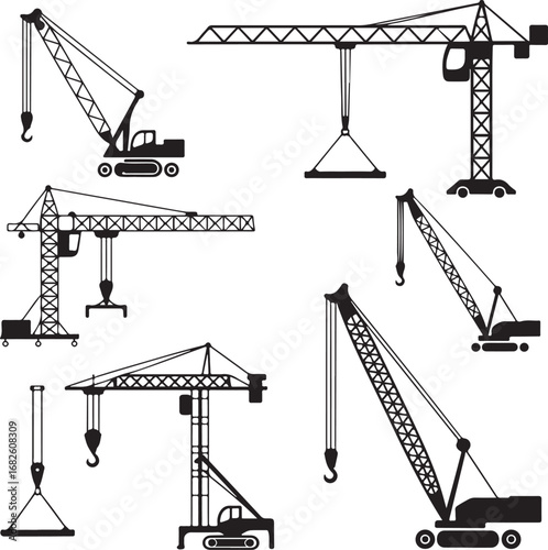 Set icons of crane, lifts and winches