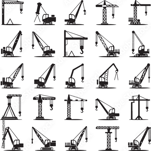 Set icons of crane, lifts, winches and hooks