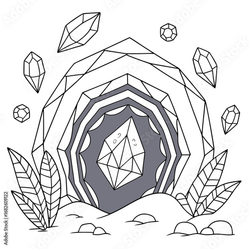 Geometric Crystal Cave Vector Illustration on White