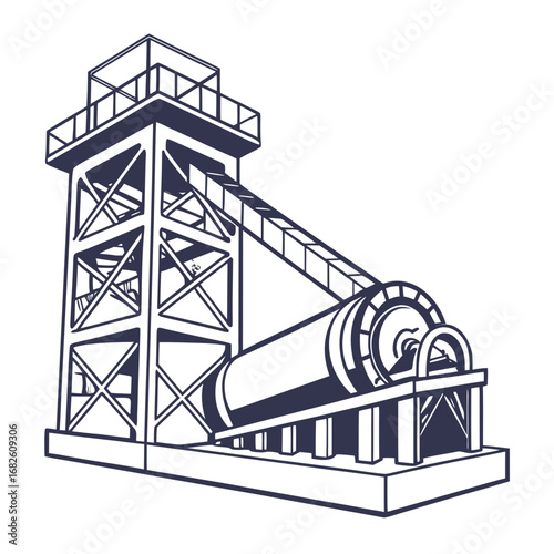Monochrome Illustration of a Mine Headframe