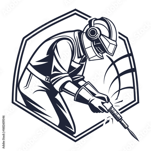 Welder in Geometric Hexagon Frame Vector Illustration