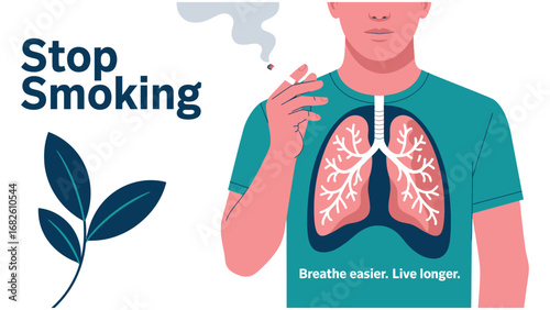 Stop smoking awareness illustration showing human lungs and cigarette health warning