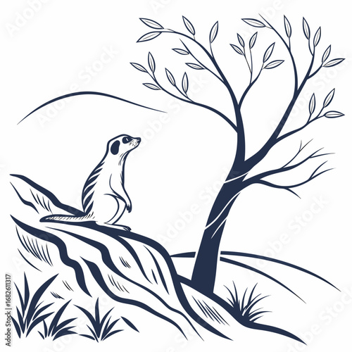 Meerkat on the Lookout in the Savannah Illustration