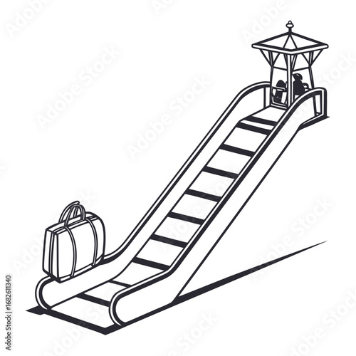 Escalator Silhouette Modern Travel Icon with Luggage