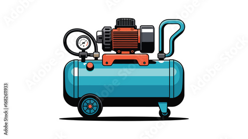 Industrial air compressor illustration with tank and mechanical equipment