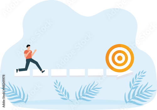 Businessman is running to the exit and target of success, Way to avoid problems and leaving the situation and finding a new way concept,
