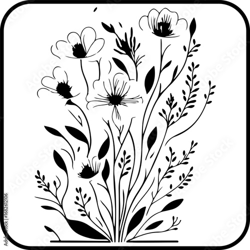 Botanical elegance a floral composition featuring delicate contours and graceful lines evokes