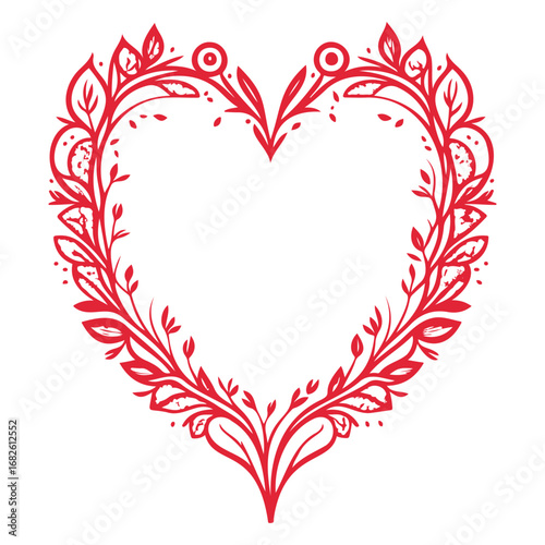 Botanical heart frame a symbol of love and devotion with delicate leaf elements and floral