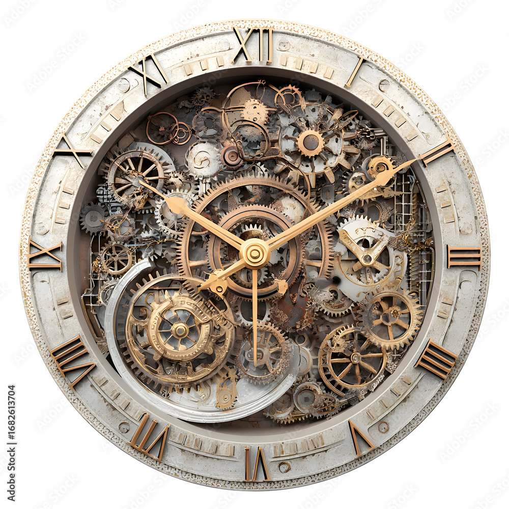 Obraz premium Intricate Steampunk Clockwork Mechanism Displaying Time with Victorian Elegance