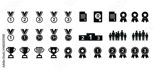 Assortment of Award Medals Trophies and Podium Icons trophy winner