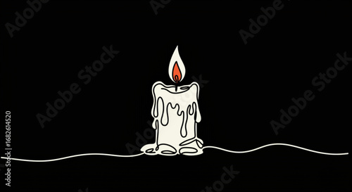 Minimalist candle illustration with fiery flame, perfect for meditation, relaxation, or design projects