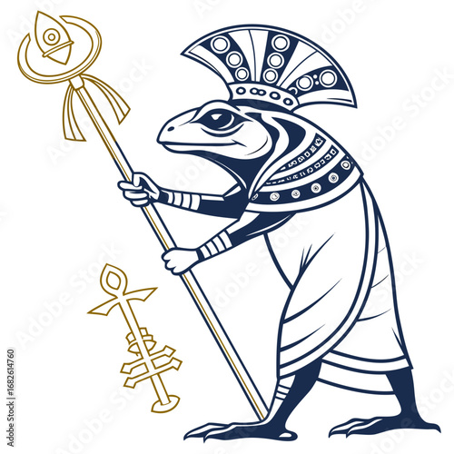Lizard Pharaoh Mascot with Golden Staff Vector Art