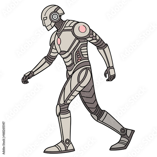 Illustration of a futuristic robot walking, showing sleek design and advanced technology