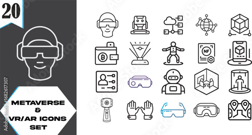 Metaverse and vr ar icon set futuristic technology symbols for digital experiences