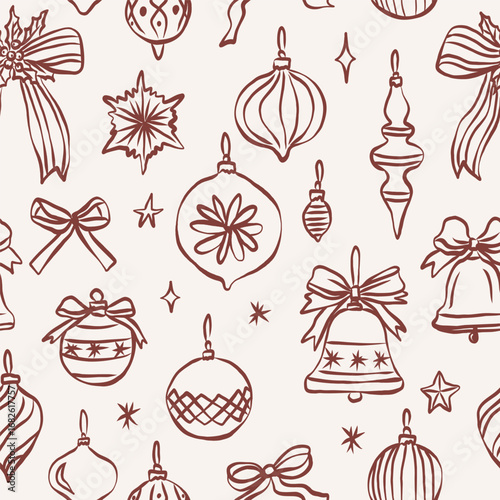 Hand drawn Christmas tree toys seamless pattern