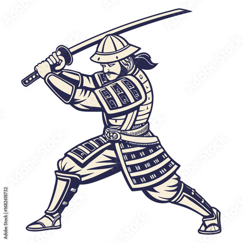 Samurai Warrior with Katana - Vector Art of a Japanese Swordsman