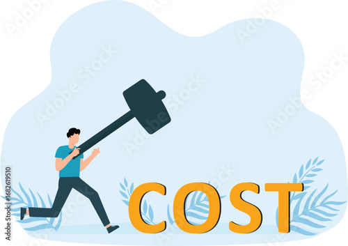 Businessman hit to keep cost low and special offer sale, Discount price and Costs Cutting business graph concept,
