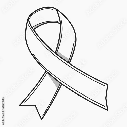Simple black and white line drawing of a white awareness ribbon. A vector icon representing hope, support, and charitable causes