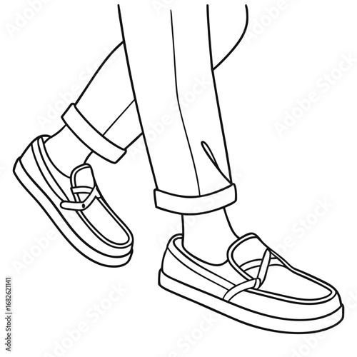 Line Art Illustration of Feet Wearing Casual Shoes