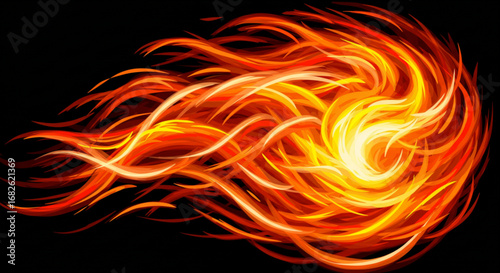 Dynamic fiery explosion with vibrant colors and abstract energy on black background