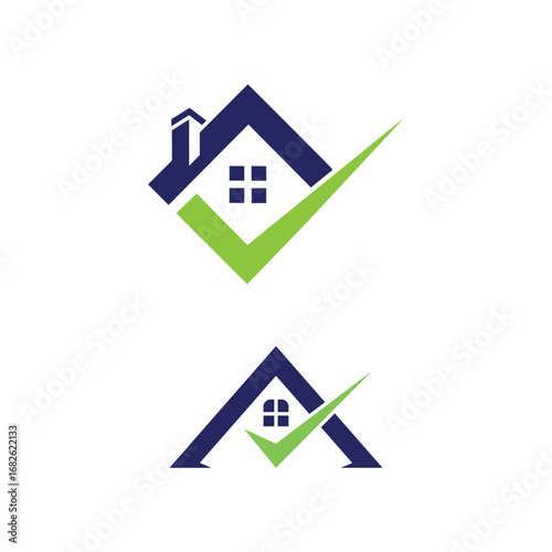house home shape check mark sign logo design modern minimal concept