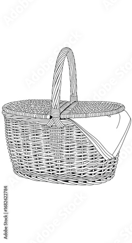Exquisite handwoven wicker picnic basket with sturdy handle and charming foldable lid for outdoor adventures and market shopping