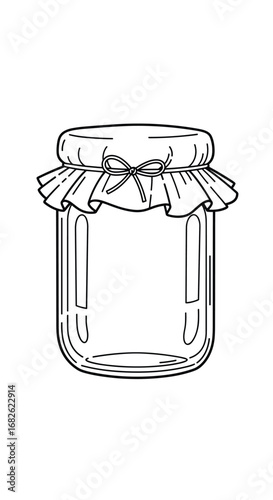 Clear glass jar with fabric cover and string tie for preserving or storing homemade foods and crafts