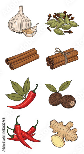 A collection of common cooking spices and seasonings used in many cuisines around the world