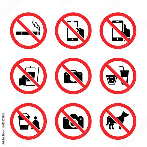 set symbol No photography, video recording, smoking, eating, drinking, or using cell phones