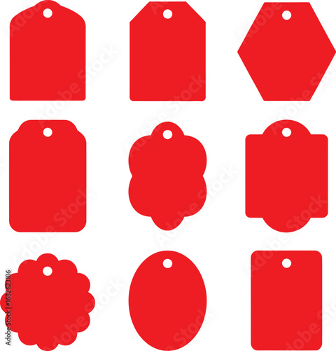 Collection of Diverse Red Price Tags or Gift Tags Ready for Labeling and Special Occasions Retail Marketing