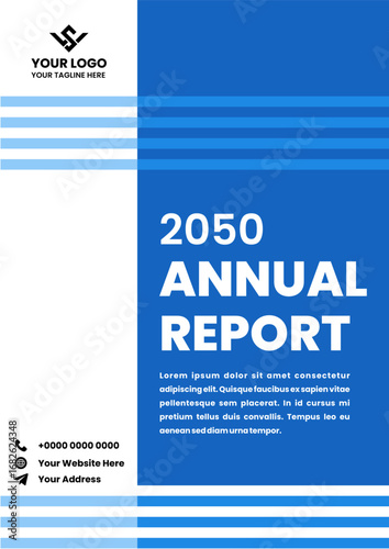 Company annual report cover design template with line ornaments