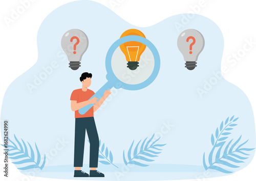 Businessman searching for ideas that shine brightly 
