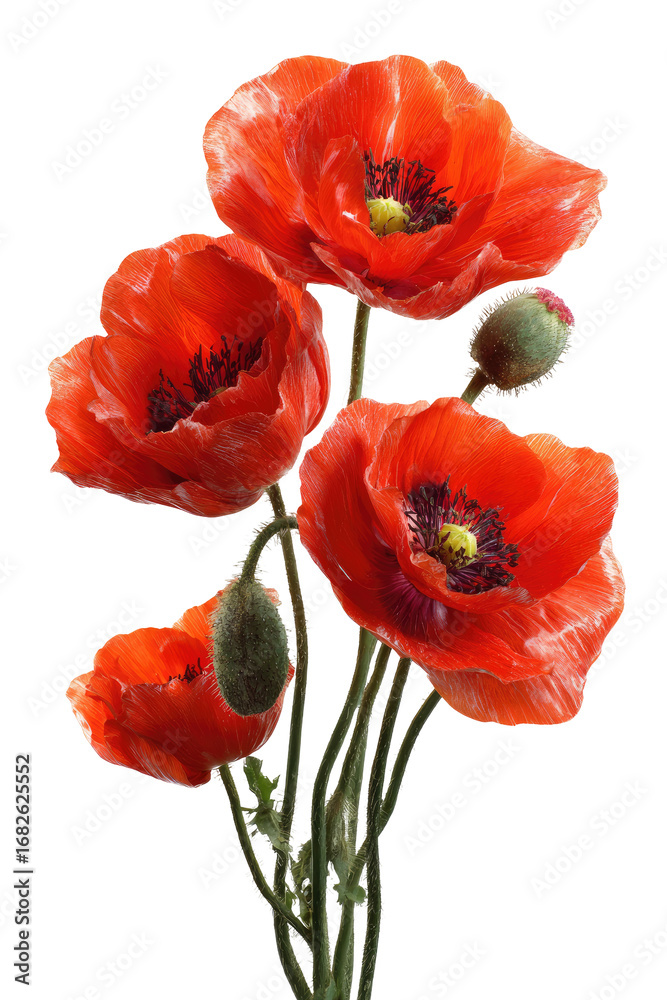 Obraz premium Close-up of four vibrant red poppies