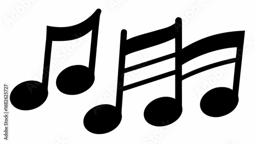 Illustration of three musical notes in black color on a white background representing musical notation score | editable eps vectors silhouette
