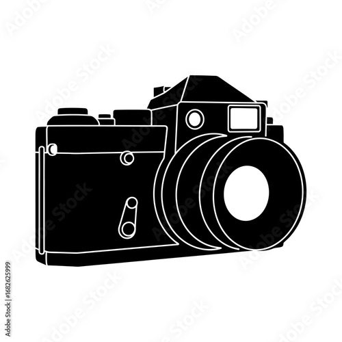 Silhouette of a classic 35mm film camera.