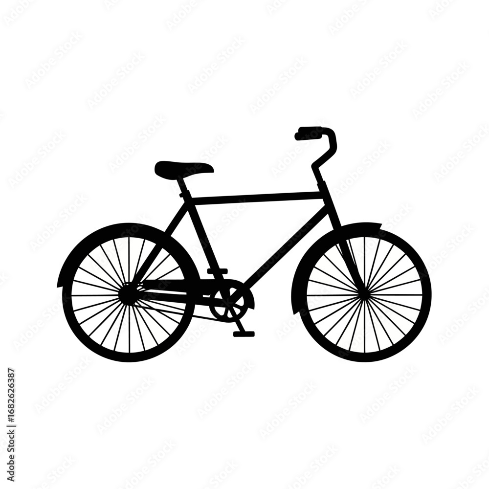 Fototapeta premium Silhouette of a classic bicycle with curved handlebars and fenders.