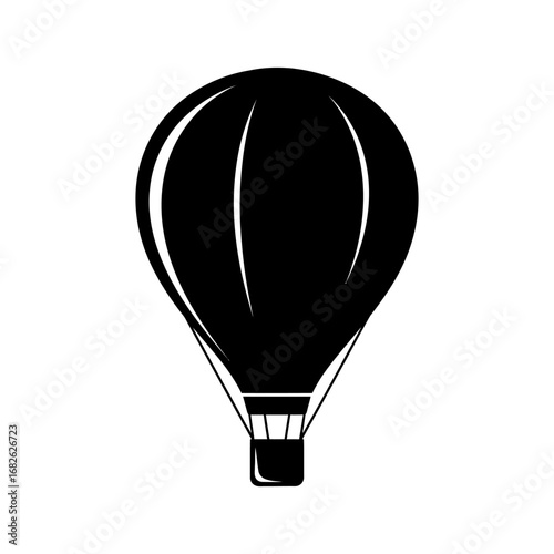 Black and white illustration of a hot air balloon soaring in the sky, representing travel and adventure.
