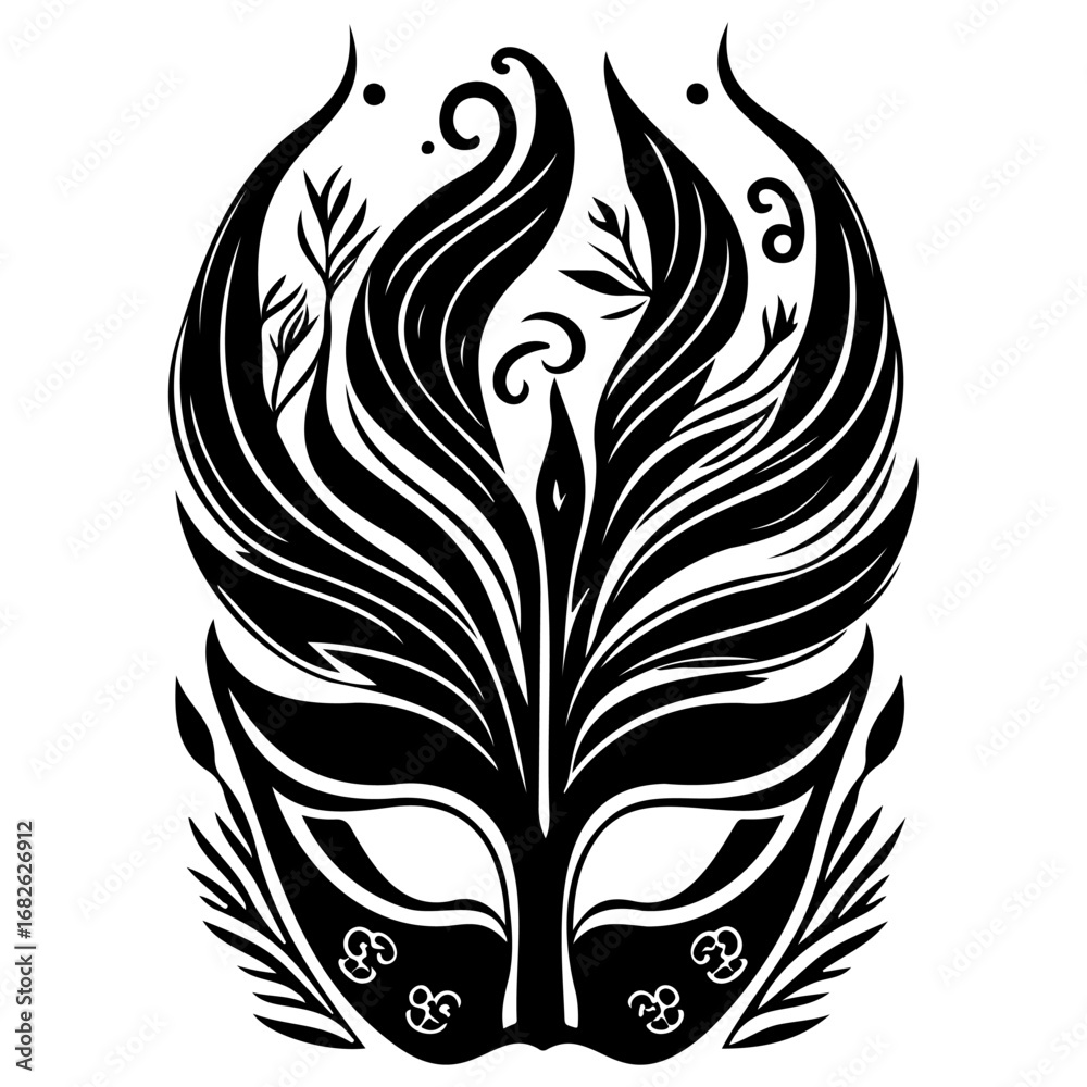 Fototapeta premium Dramatic abstract masquerade mask design with intricate swirling patterns creates a sense of