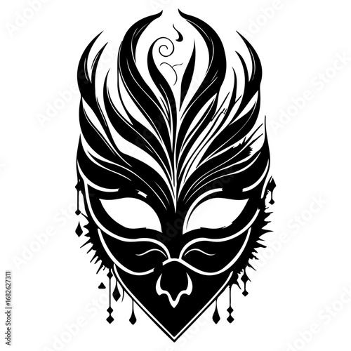 Dramatic stylized mask design evoking mystery intrigue and theatrical expression with unique